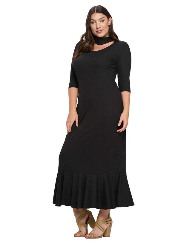JORDAN CUTOUT RIB DRESS, Black / Black, alternate image number 3