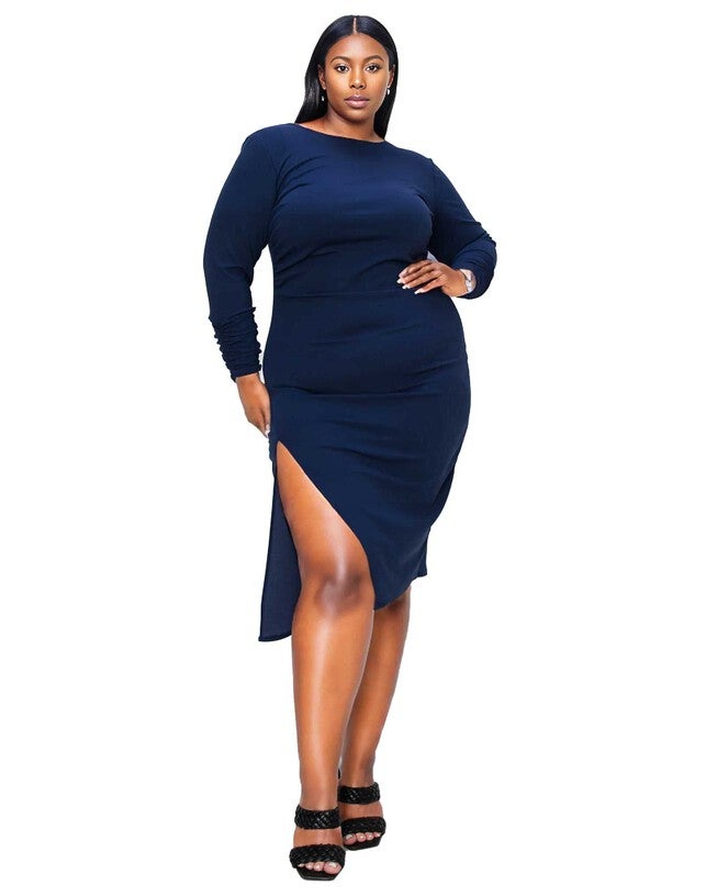 BIANCA OPEN BACK SLIT DRESS, Navy / Navy, hi-res image number 0