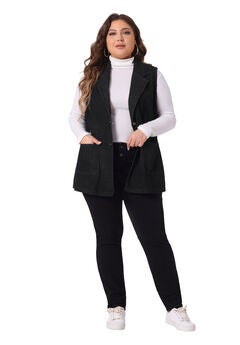 SLEEVELESS LAPEL LONG JEAN DENIM TUNIC VEST