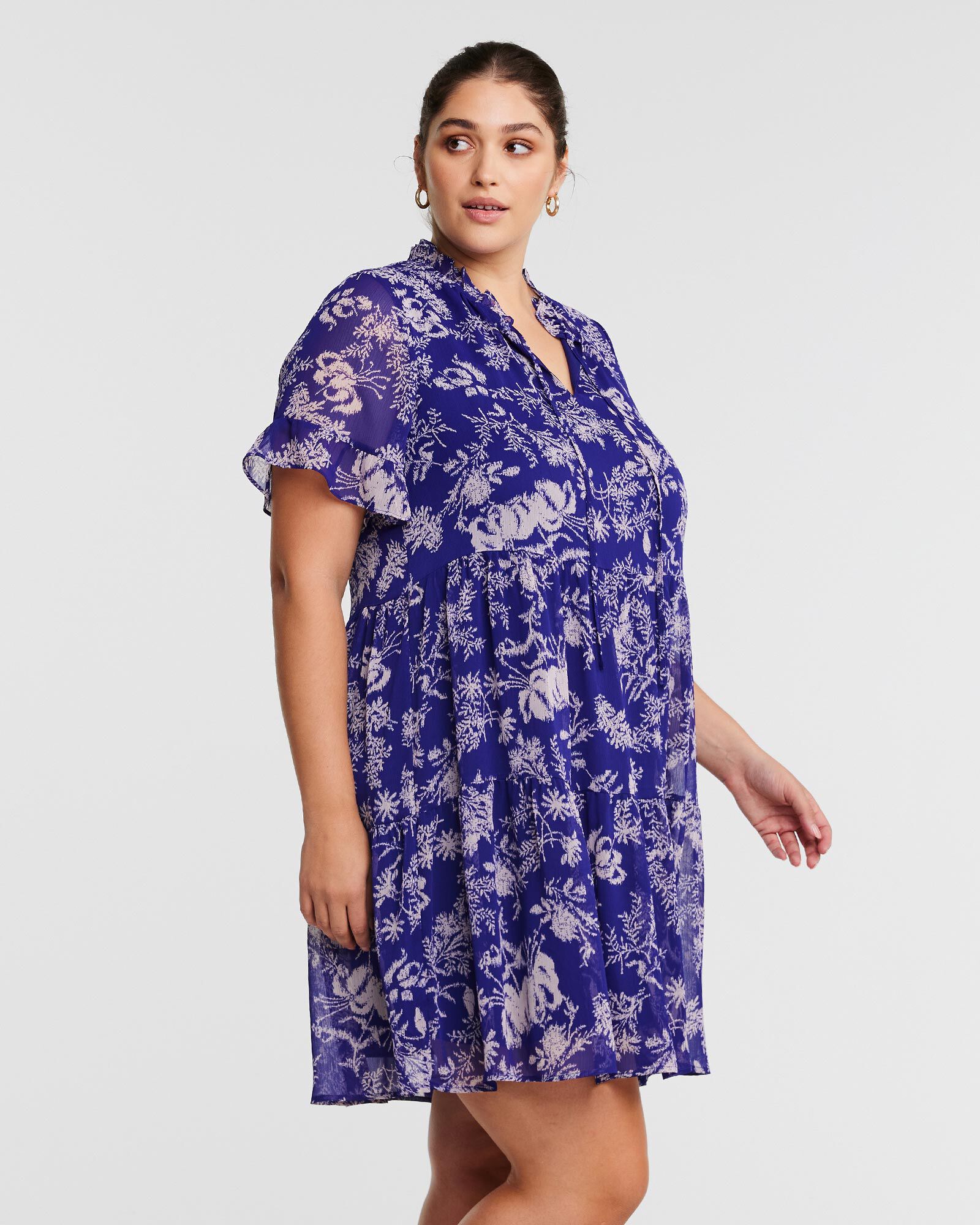 Ultra Leaf Purple Tiered Knee Length Dress, , alternate image number 7