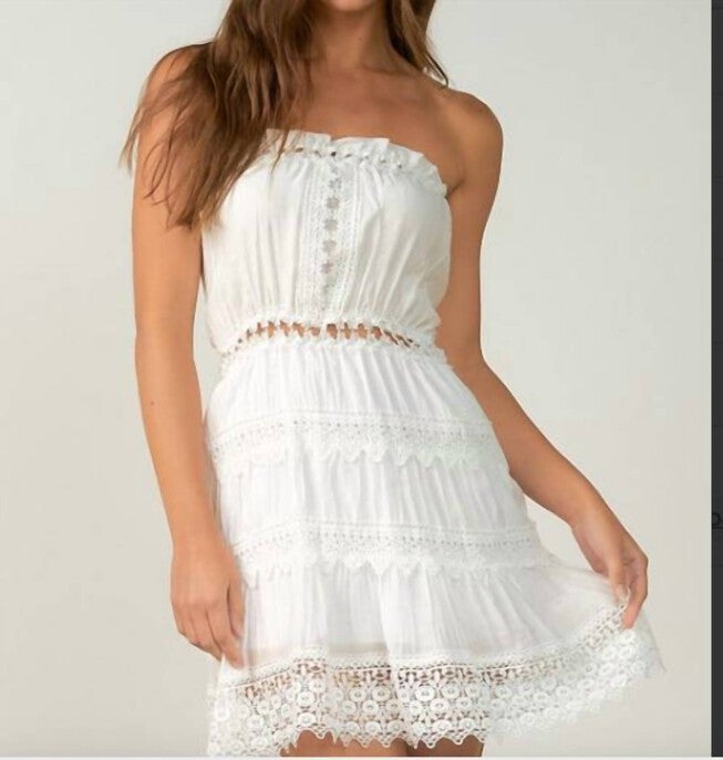 RESORT21 DRESS STRAPLESS CROCHET IN WHITE, White / White, hi-res image number 0