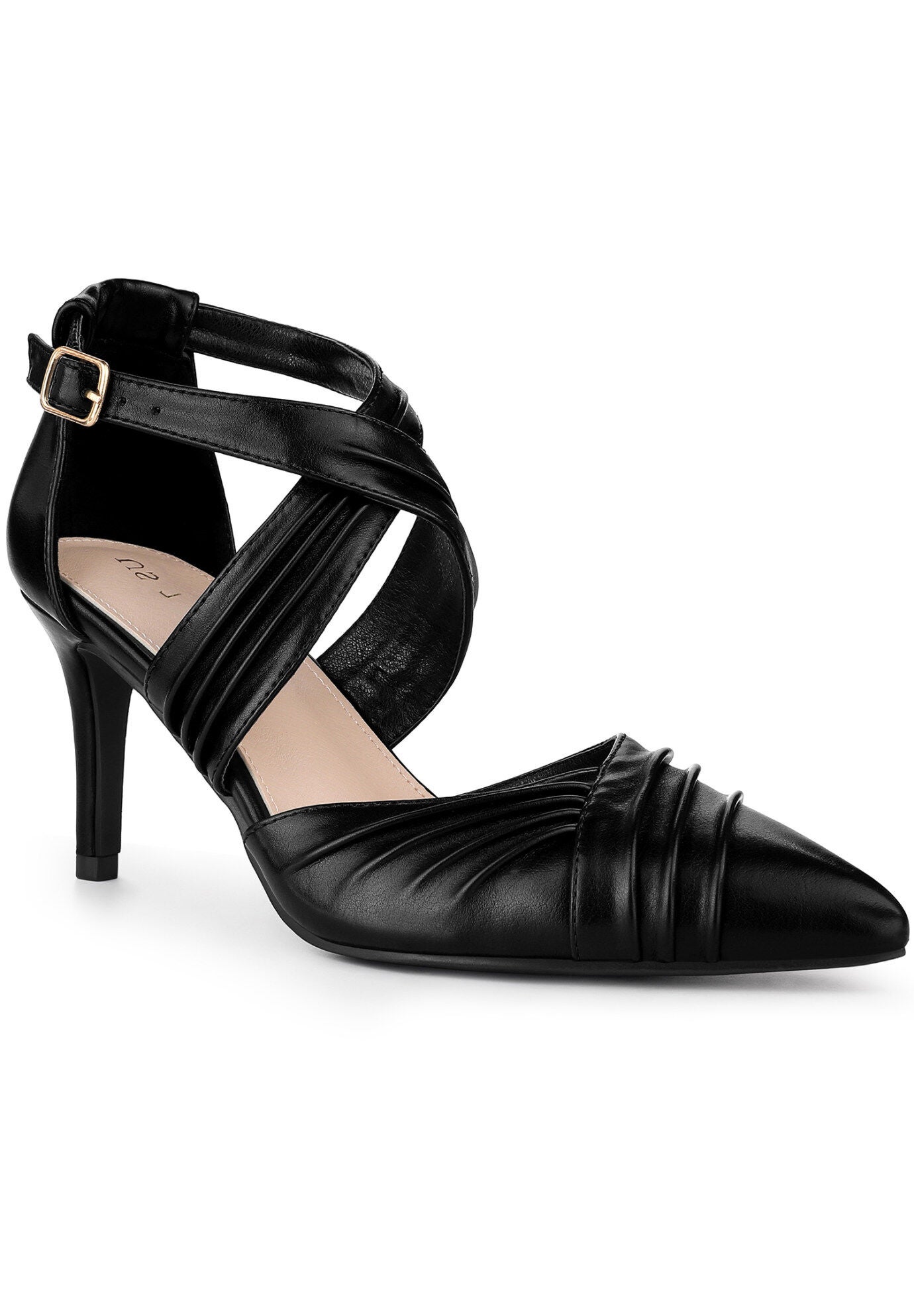 Slouches Cross Strap Pointed Toe Stiletto Heels Pumps, Black / Black, hi-res image number 0