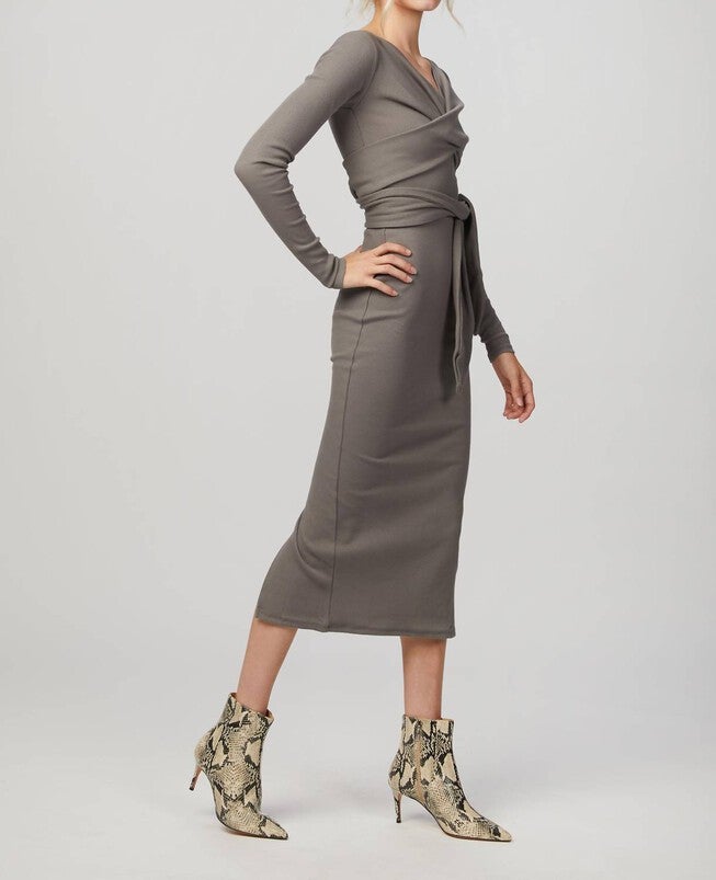 SALOMA II WRAP DRESS IN GREY, Grey / Cool Gray, alternate image number null