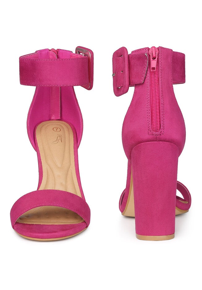 Block High Heels Ankle Straps Zipper Sandals, Hot Pink / Deep Fuchsia, alternate image number null