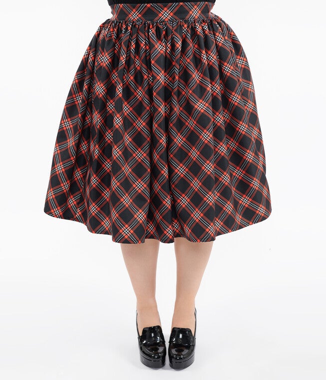 1950s Black & Orange Plaid Gellar Swing Skirt, BlackOrange Plaid / Orange, alternate image number 1