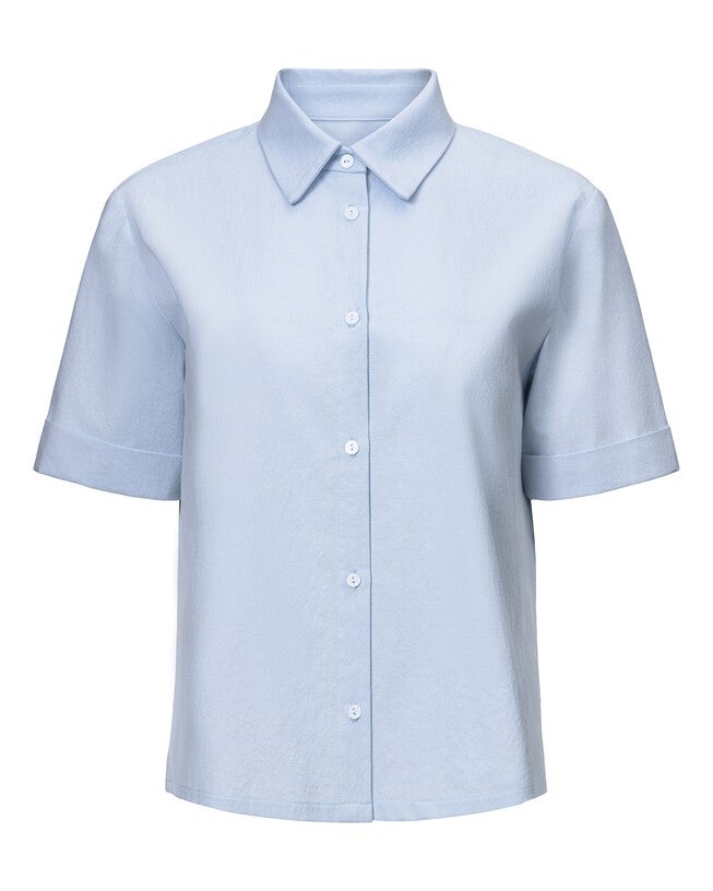 Rolled Short Sleeve Hem Top, Blue / Light Blue, hi-res image number 0