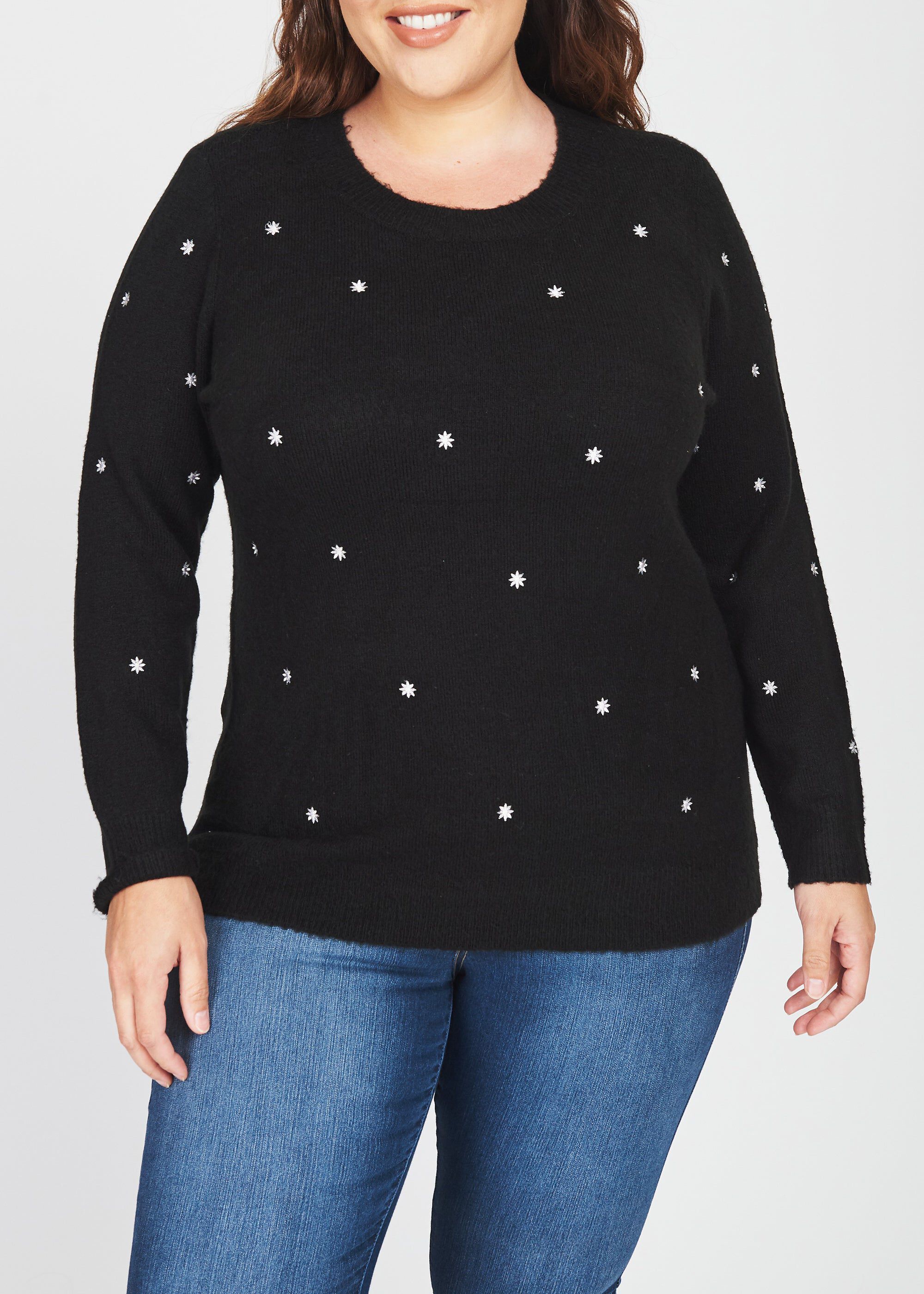 Corrine Embroidered Crew Neck Sweater, M459 BLACK / Black, hi-res image number 0