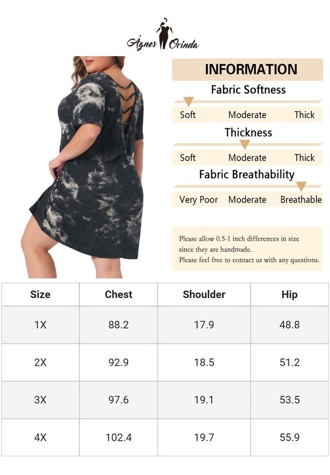 Tie Dye Backless V Neck Sleepdress, Black / Black, alternate image number 4