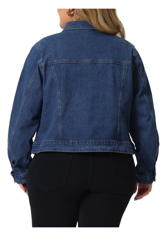 Long Sleeves Button Down Cropped Denim Jean Jackets, Blue / Chambray Denim Medium, alternate image number 3