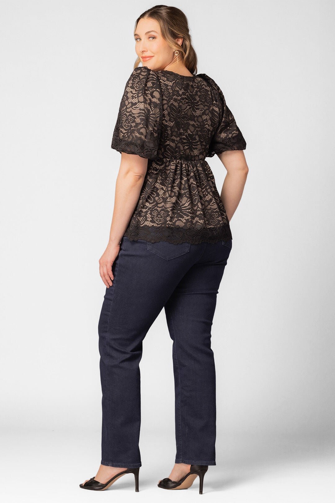 Winsome Sweetheart Lace Peplum Top, BlackNude / Black, alternate image number 1