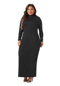 Turtleneck Long Sleeve Bodycon Long Maxi Pencil Dress