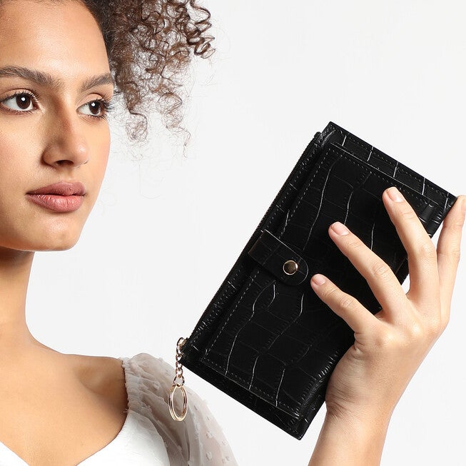 Haute Sauce Women's Croc Wallet, Black / Black, alternate image number 2