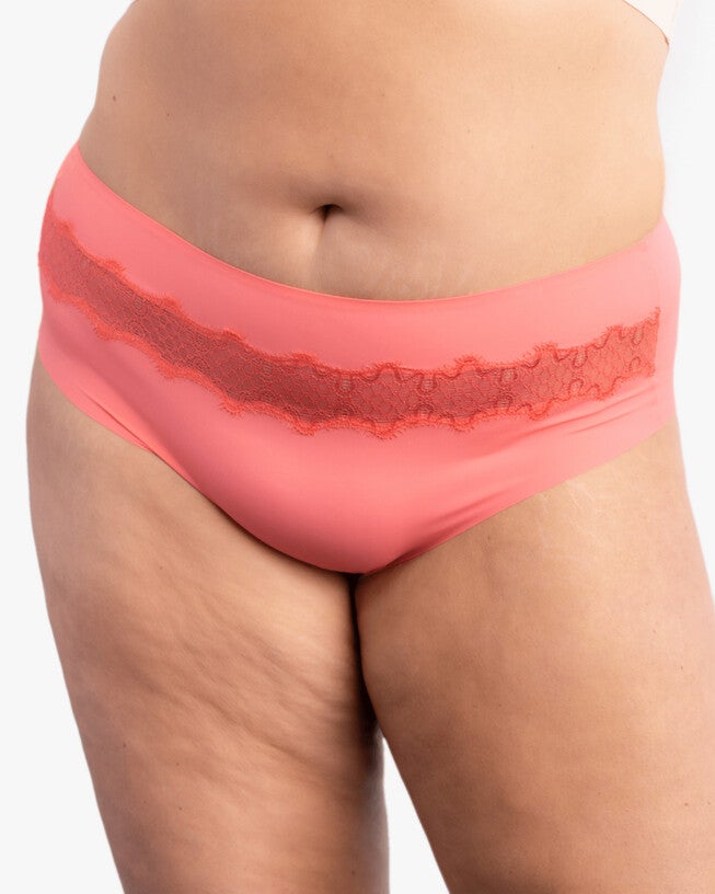 Soft Seamless Briefs with Lace, Calypso Coral / Pink, alternate image number null