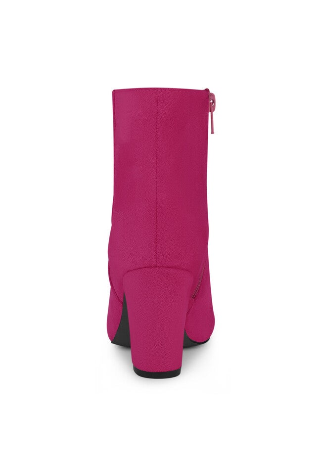 SIDE ZIP CHUNKY HEEL SOLID ANKLE BOOTS, Hot Pink / Pink, alternate image number null