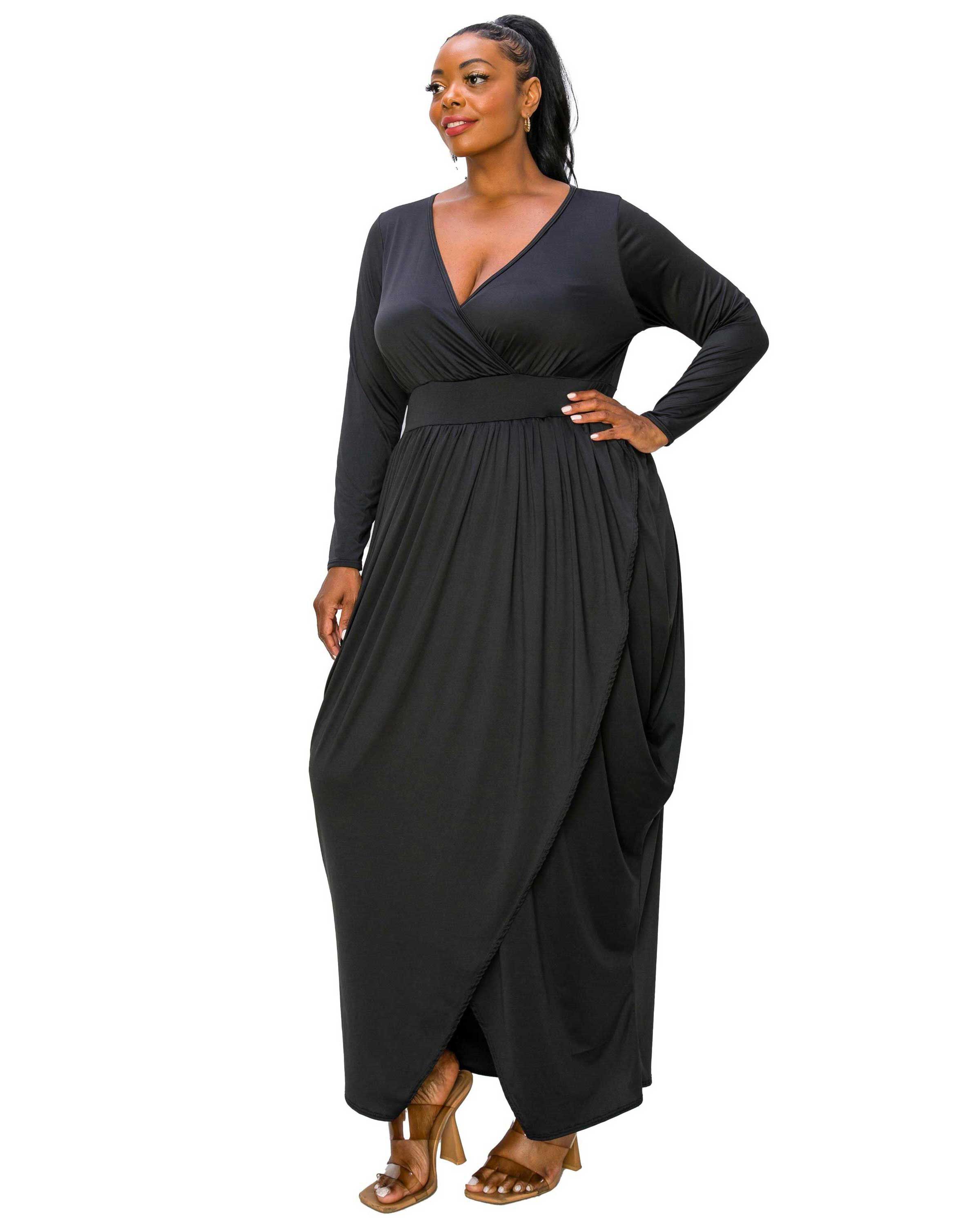 GIULIANA TULIP HEM MAXI DRESS, Black / Black, alternate image number 1