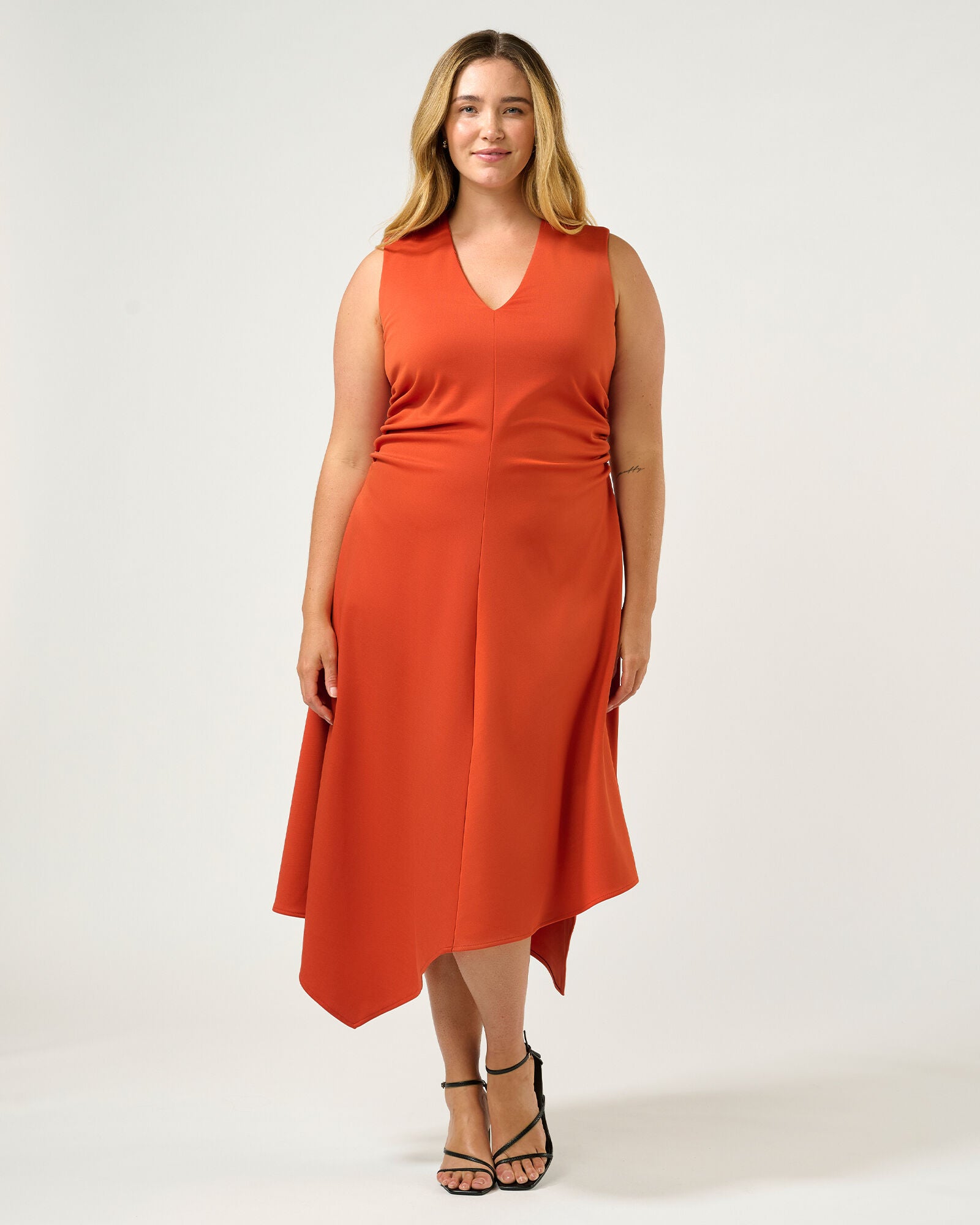 Carmen Ruched Scuba Dress, Tangerine / Orange, hi-res image number 0