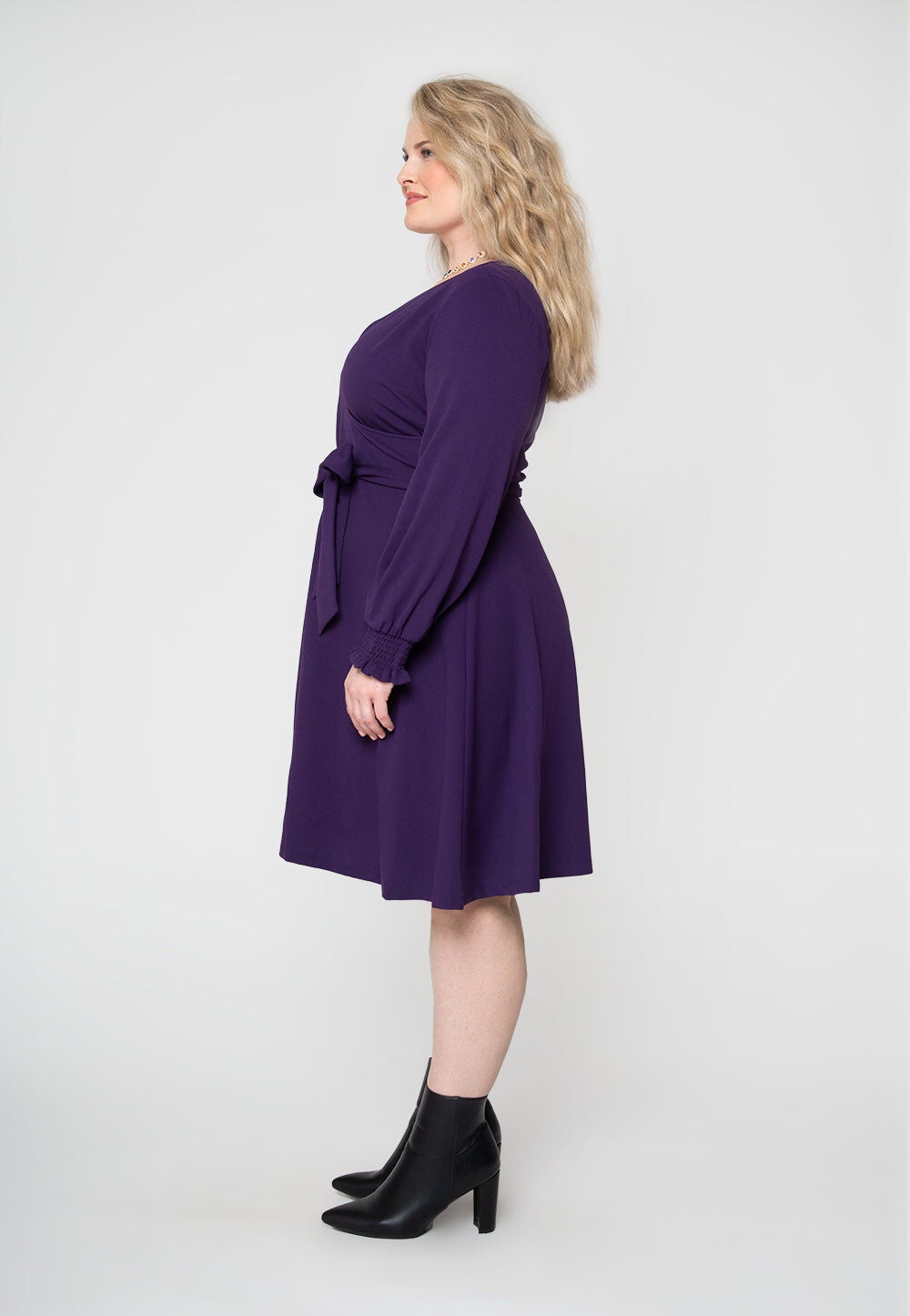 Perfect Wrap Midi with Blouson Sleeve Dress, Purple / Purple, alternate image number 2