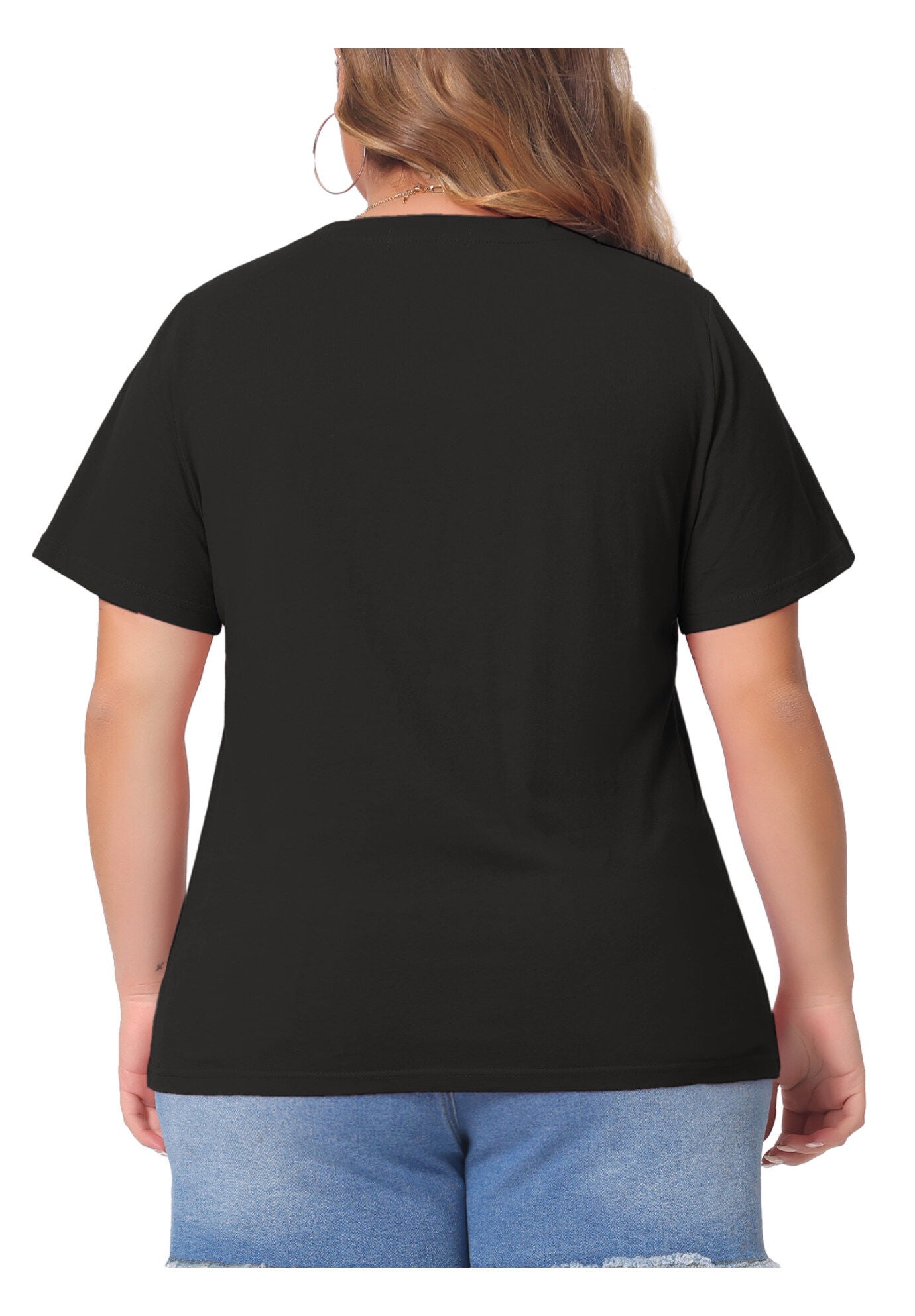 Short Sleeve V Neck Basic T-Shirt Top, Black / Black, alternate image number 4
