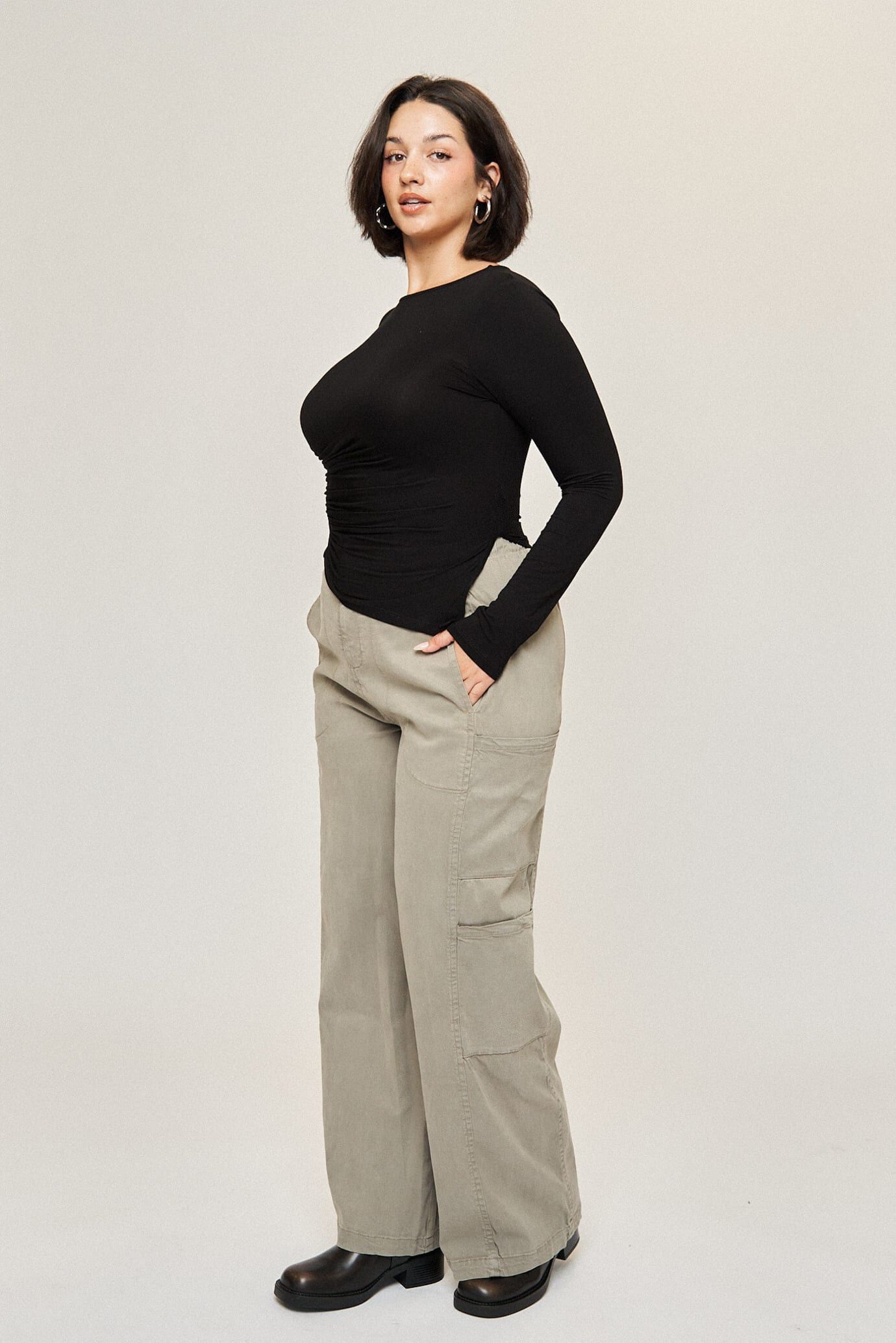 Tara Cotton Tencel Cargo Pant, Soft Olive / Olive Green, alternate image number 2