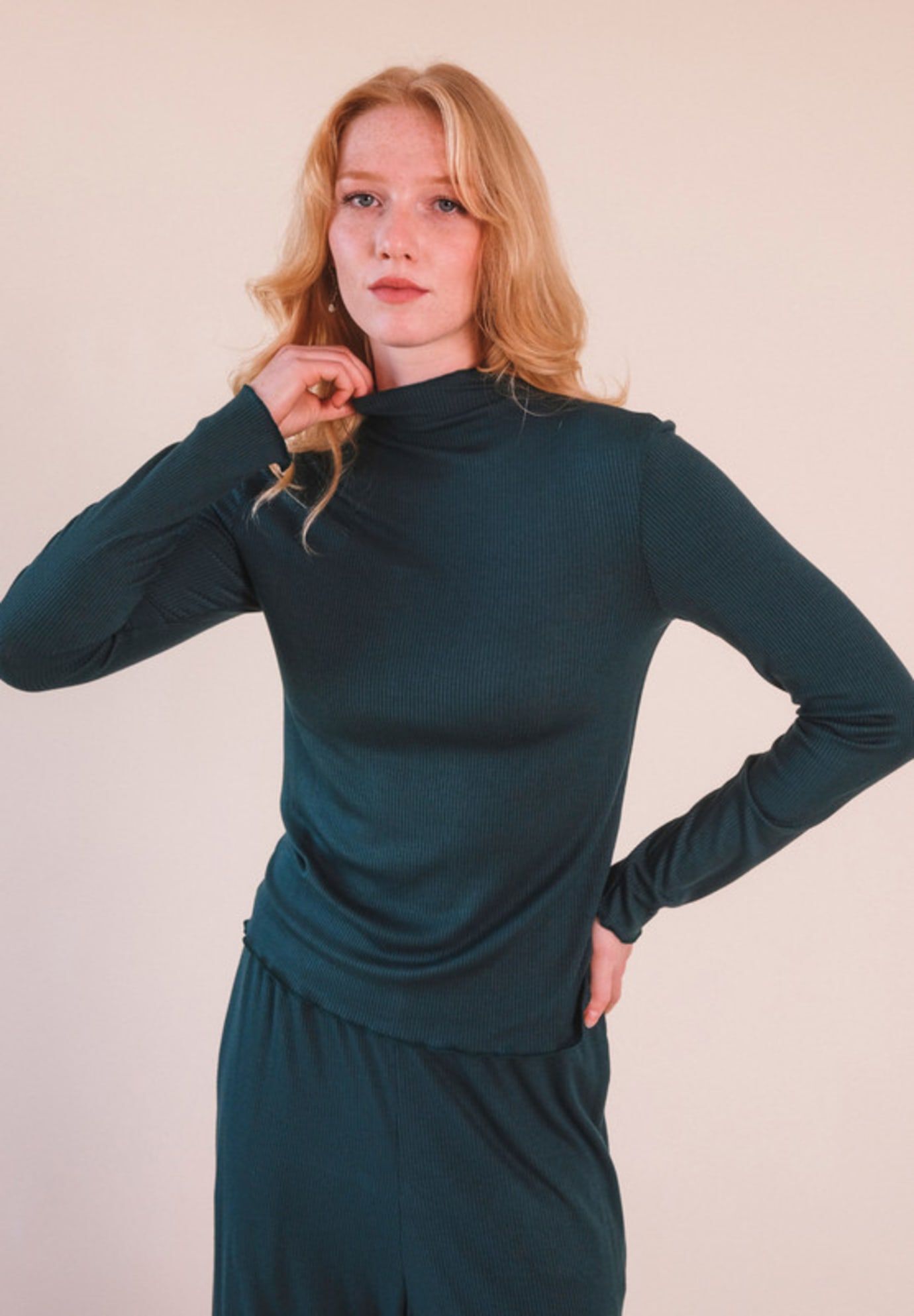 Norma Modal Ribbed Turtleneck, Pine / Hunter Green, alternate image number 3
