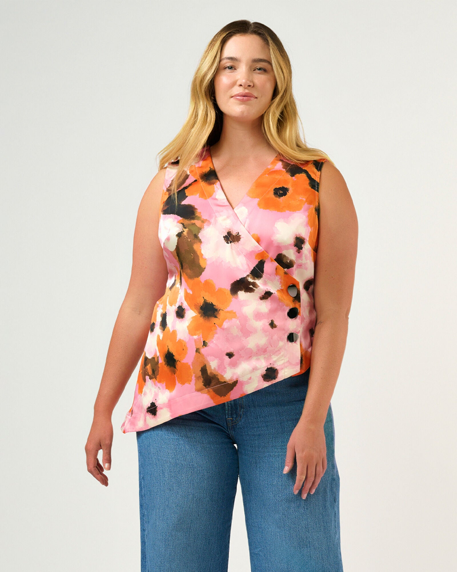 Freya Vest-Style Top, PeonyMandarin / Pink, alternate image number 1