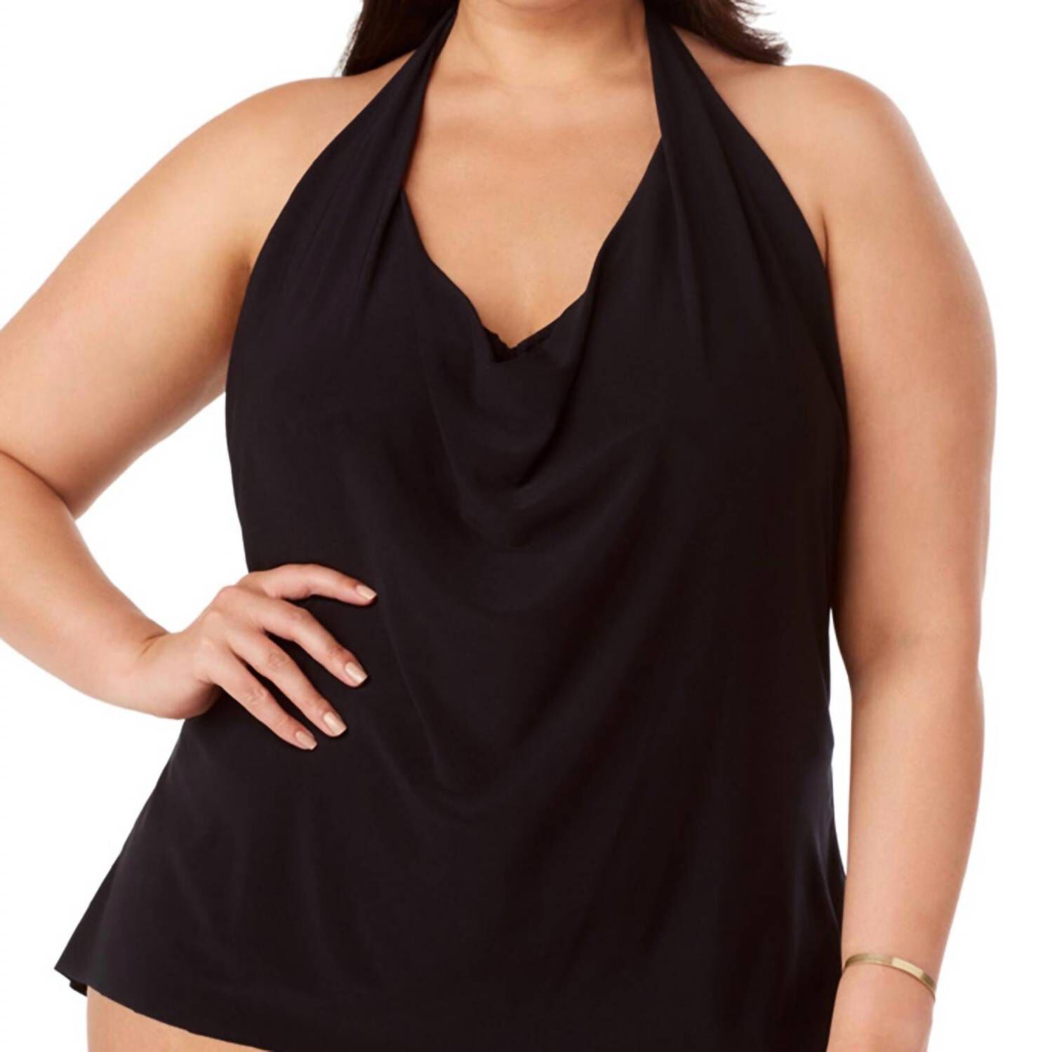 SOPHIE HALTER COWL NECK UNDERWIRE TANKINI TOP, Black / Black, hi-res image number 0