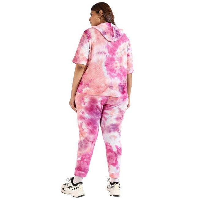 Women Tye-Dye Hooded Co-Ords Set, Pink / Pink, alternate image number null