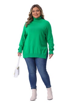 Turtle Neck Side Slit Casual Pullover Knit Top