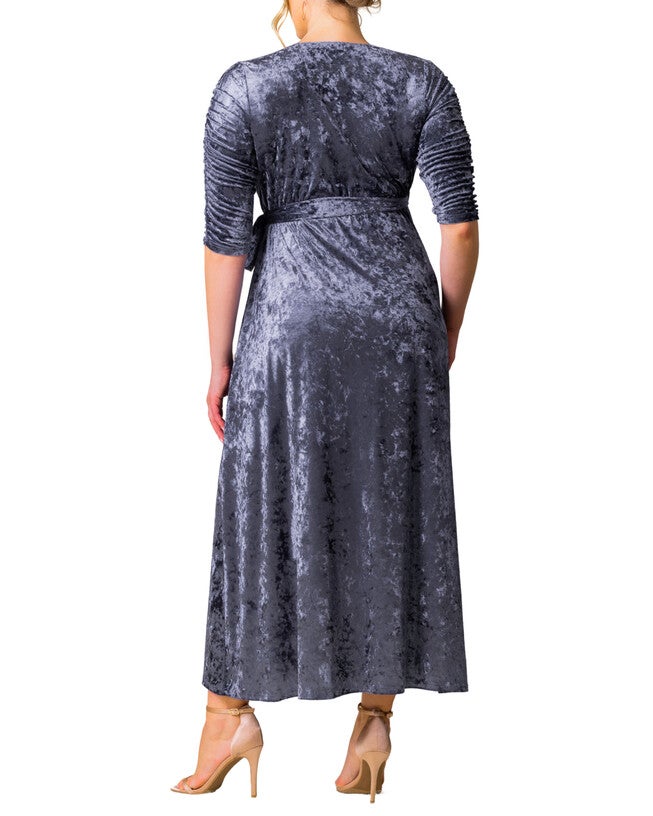 Cara Velvet Long Wrap Gown, DEEP FROST / Dusty Blue, alternate image number 1