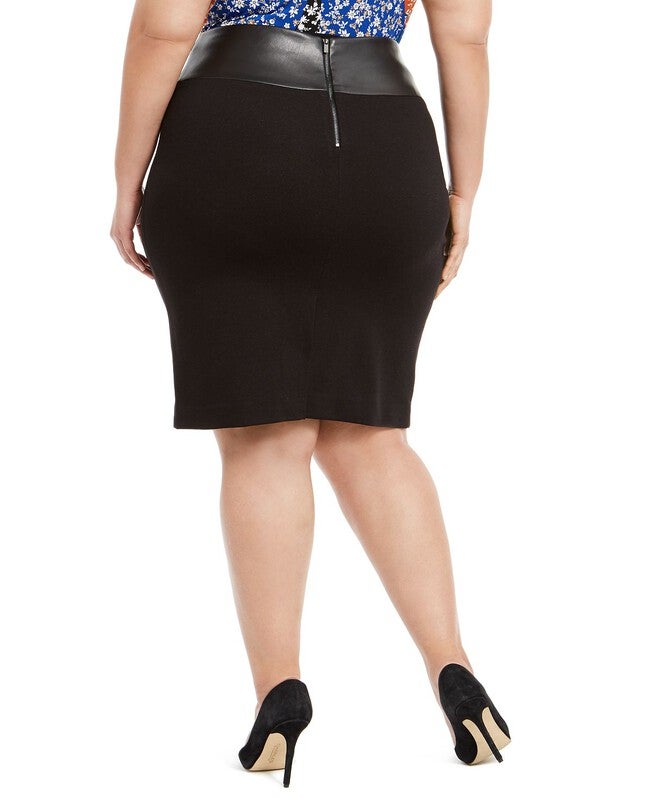 Calvin Klein Women's Plus Faux Leather Trim Pencil Skirt Black Size 24W, , alternate image number null