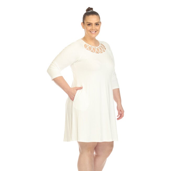 White Mark Women's Criss Cross Neckline Swing Midi Dress, , alternate image number null