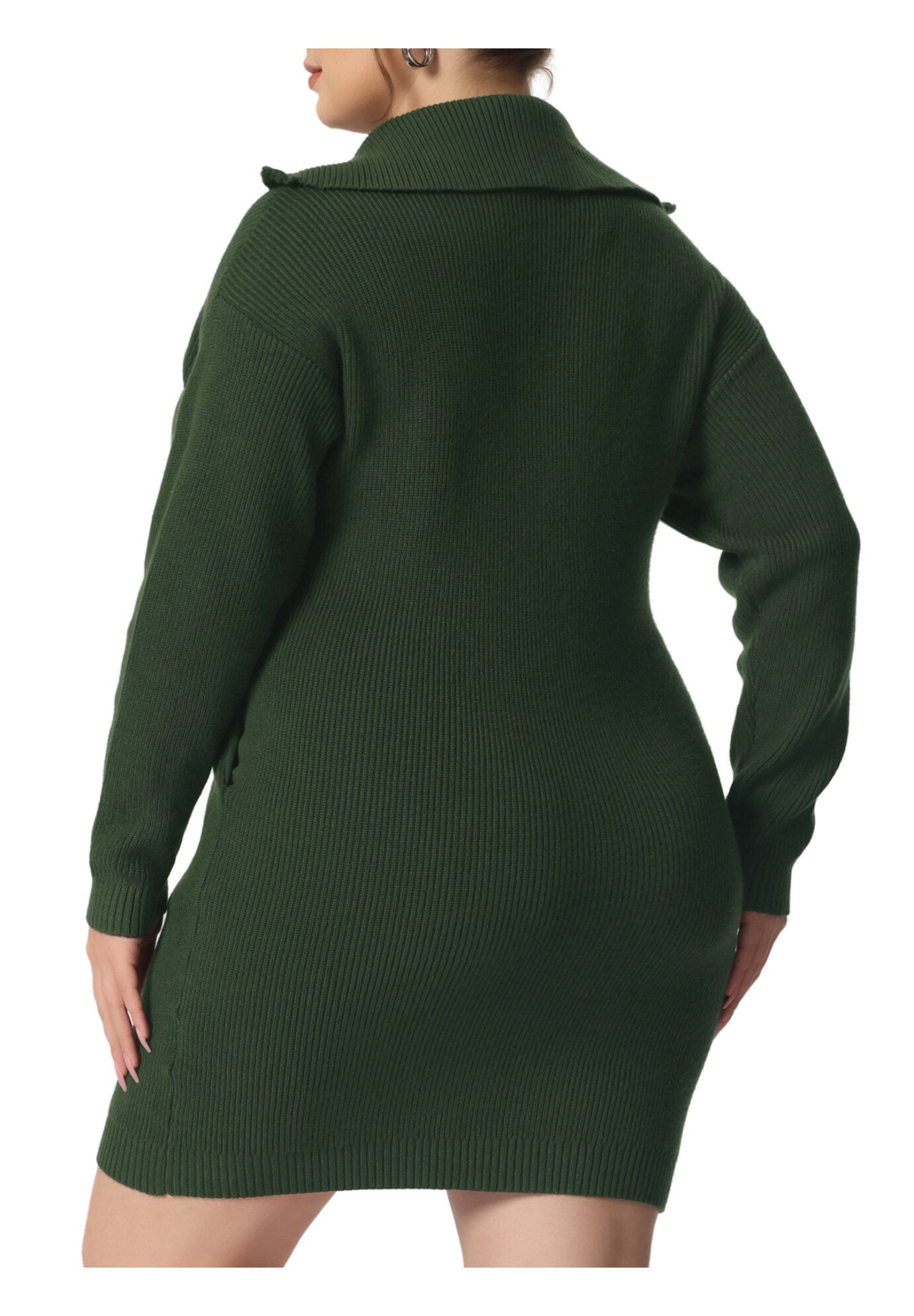 Knit Foldover Collar Loose Pullover Jumper Sweater, Army Green / Olive Green, alternate image number 3