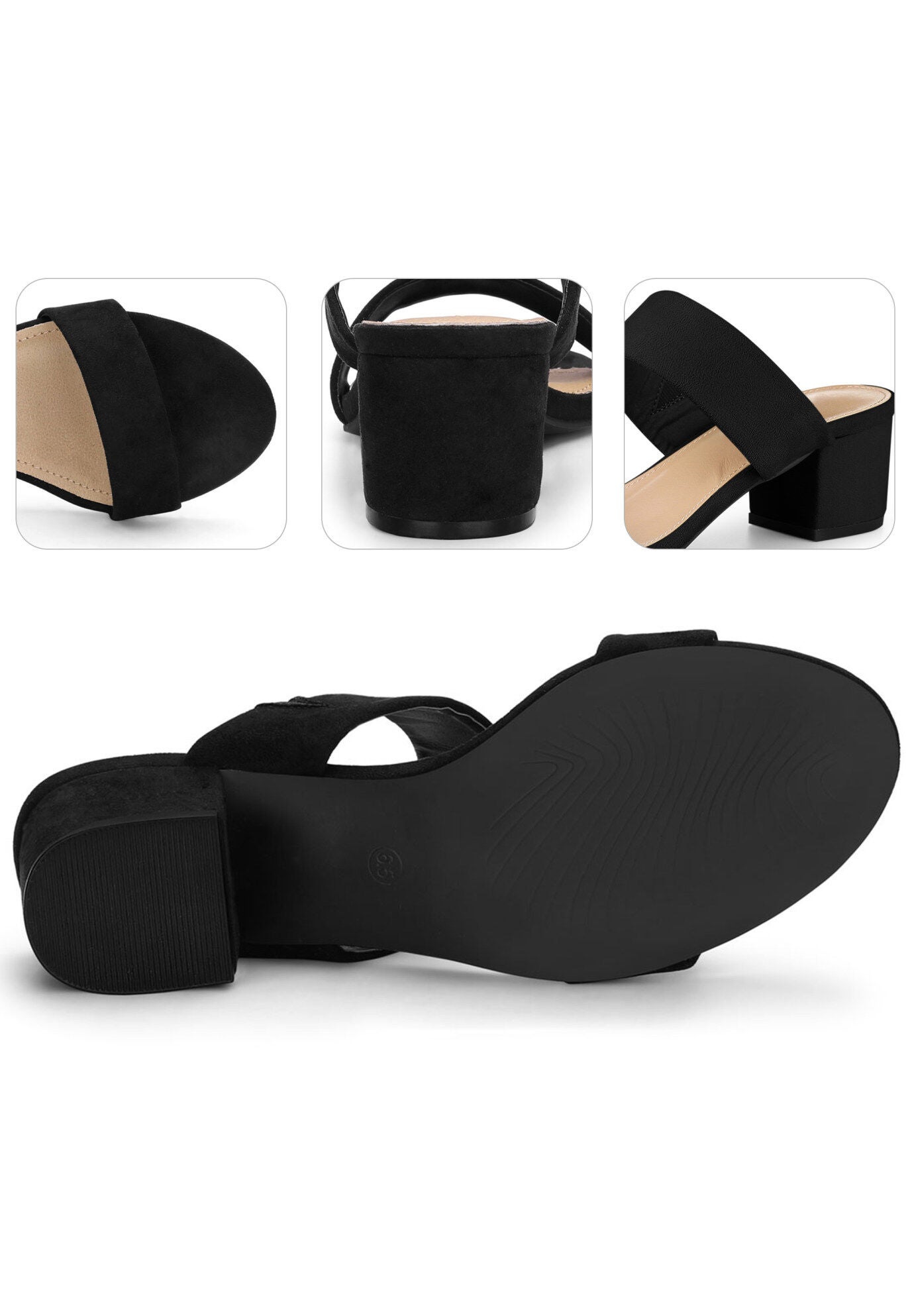 Open Toe Block Heels Slide Sandals, Black / Black, alternate image number 3