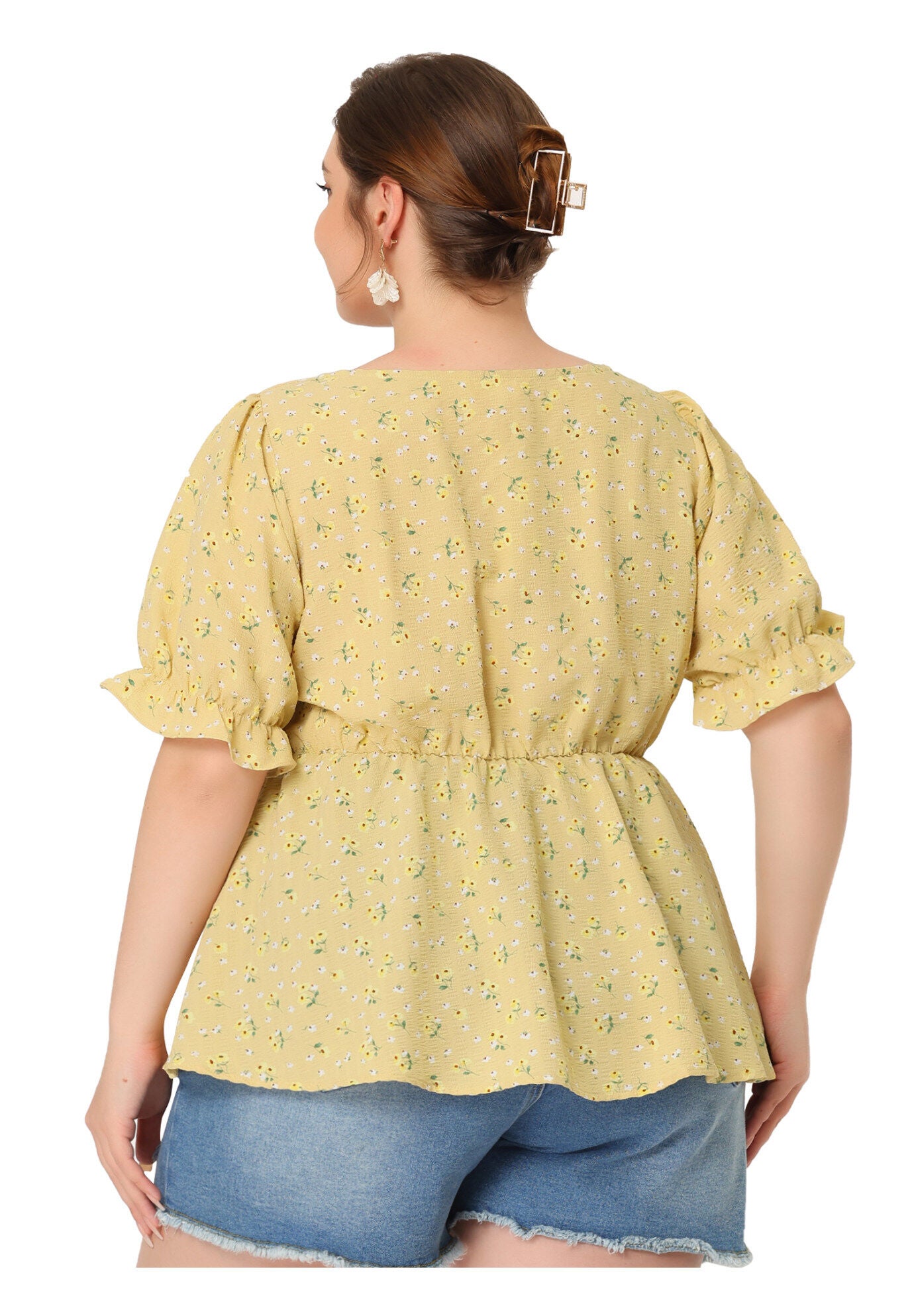 Sweetheart Neck Floral Peplum Top, Yellow / Yellow, alternate image number 3