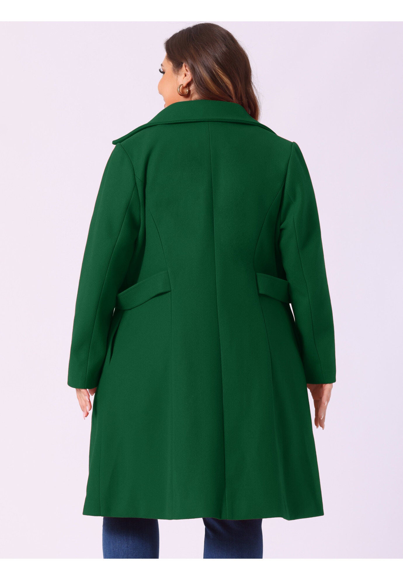 SINGLE BREASTED BELTED WINTER LONG COAT, Dark Green / Forest Green, alternate image number 3