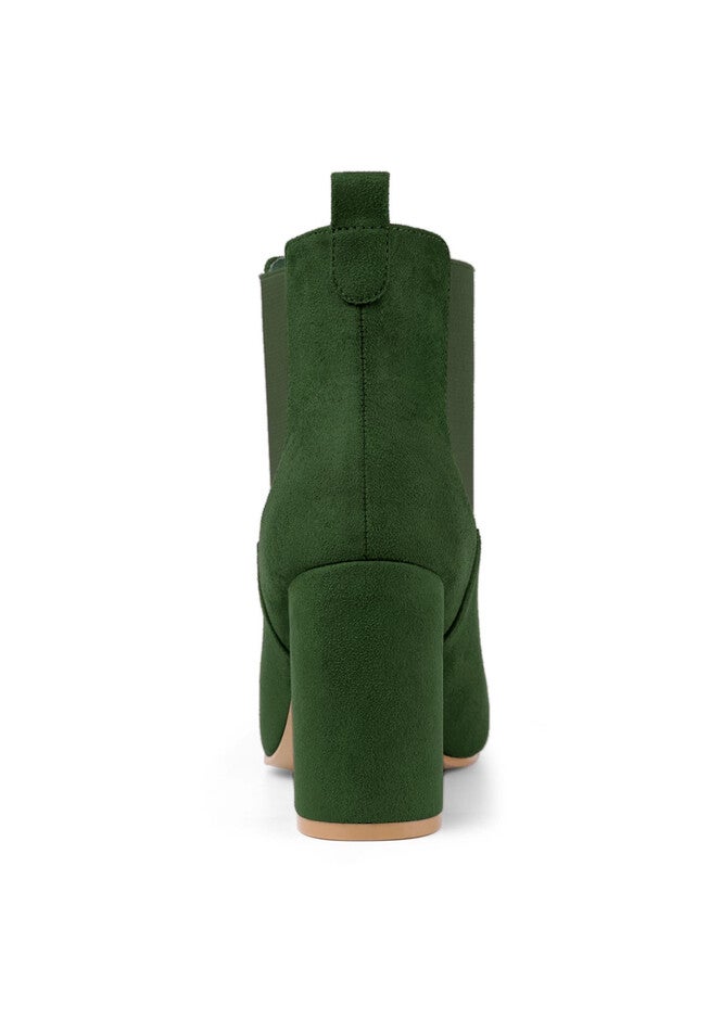 ROUND TOE CHUNKY HEEL CHELSEA ANKLE BOOTS, Green / Forest Green, alternate image number 3