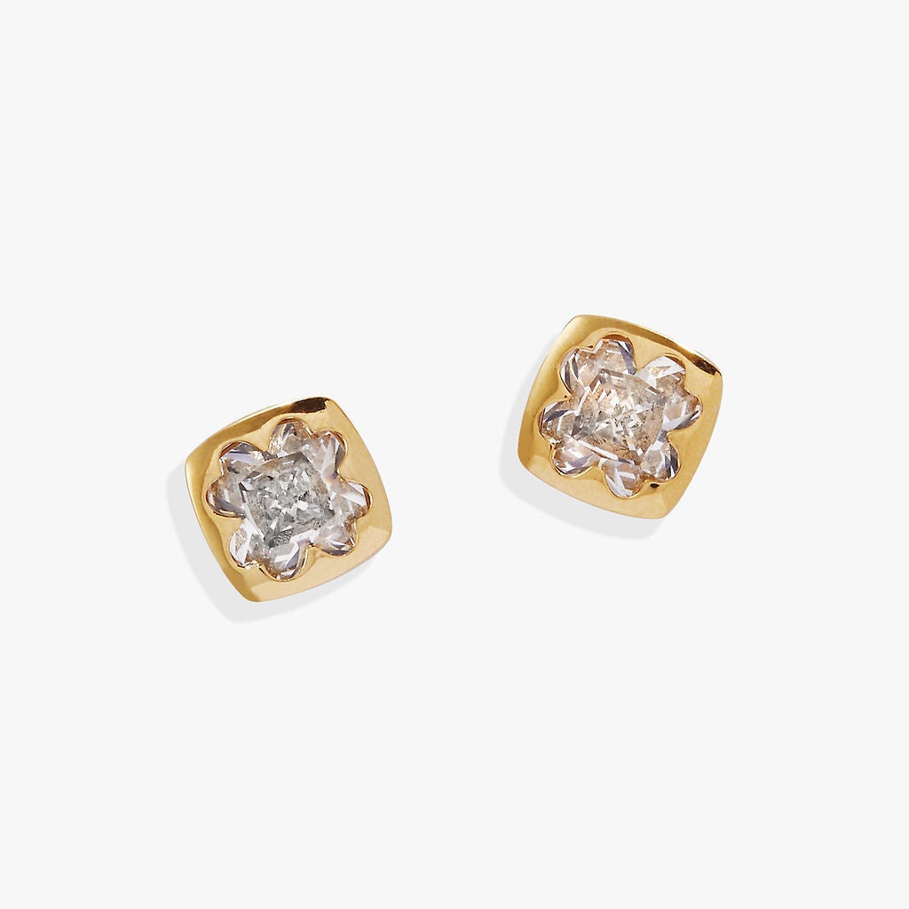 Crystal Clover Mini Stud Earrings, Gold / Gold, alternate image number 1