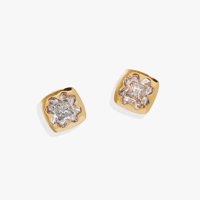 Crystal Clover Mini Stud Earrings, Gold / Gold, alternate image number 1
