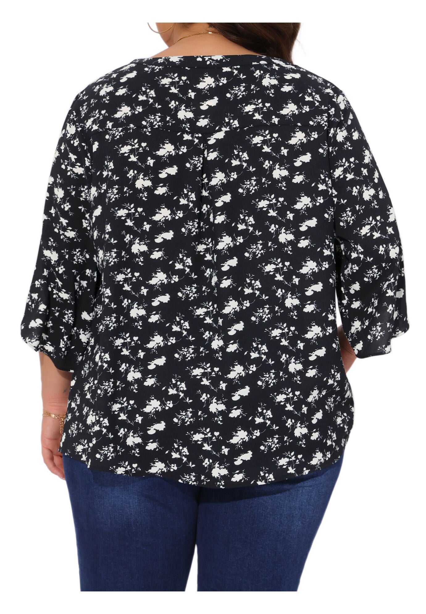 3/4 Sleeve V Neck Chiffon Shirt Tunic Top, Black / Black, alternate image number 3