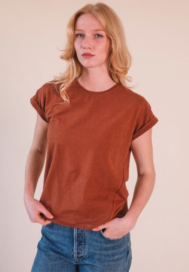 Plus Jane Cuffed Hemp Tee, Pecan / Brown, hi-res image number 0