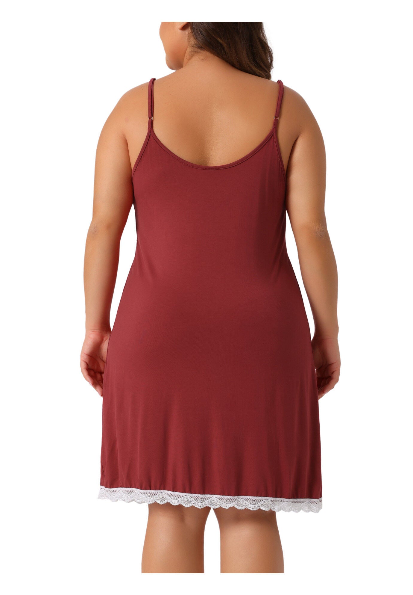 Lace Strap Babydoll Chemise Nightgown V Neck Lingerie, Red / Red, alternate image number 3