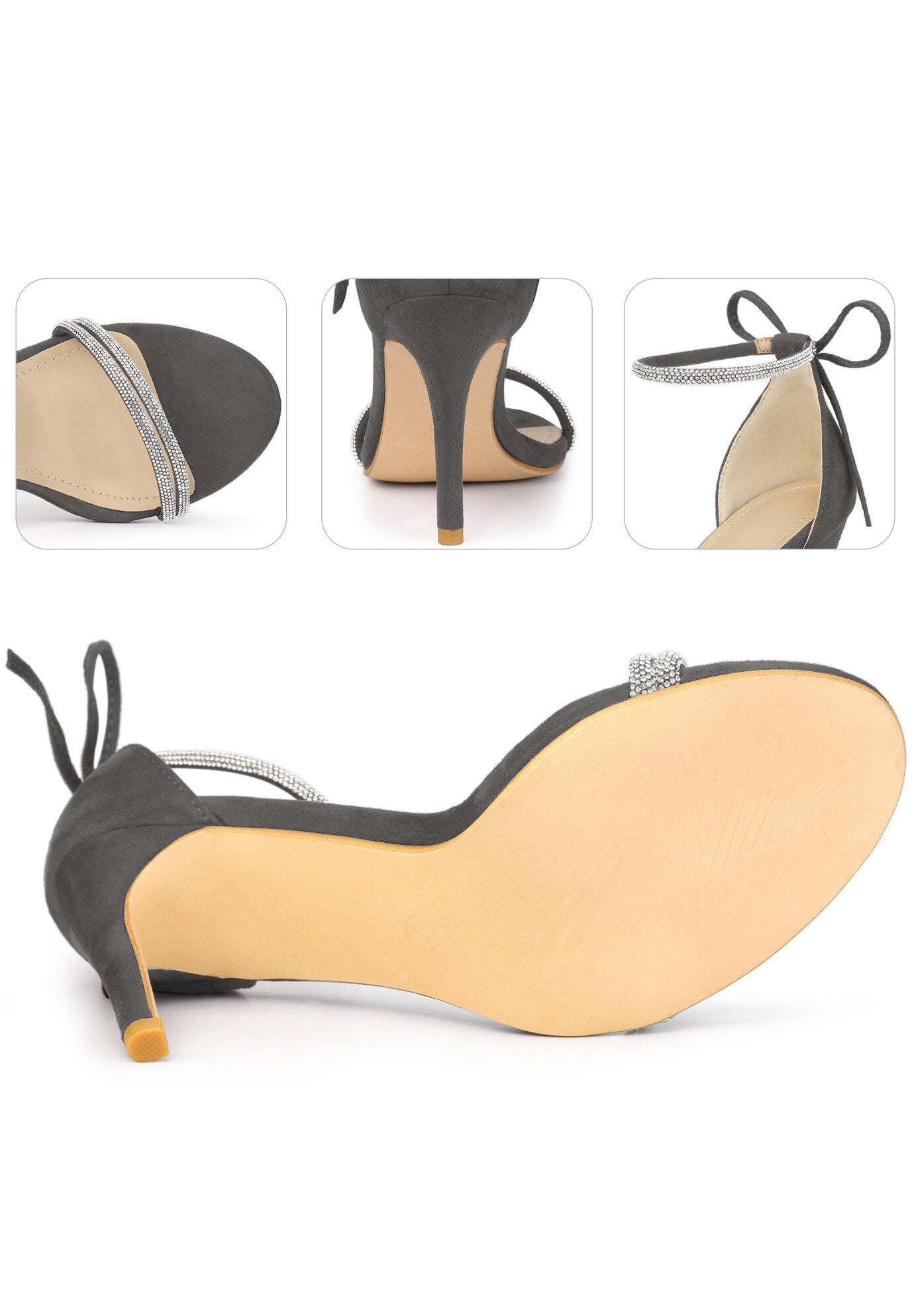 Rhinestone Ankle Tie Stiletto Heels Sandals, Gray / Warm Grey, alternate image number 1