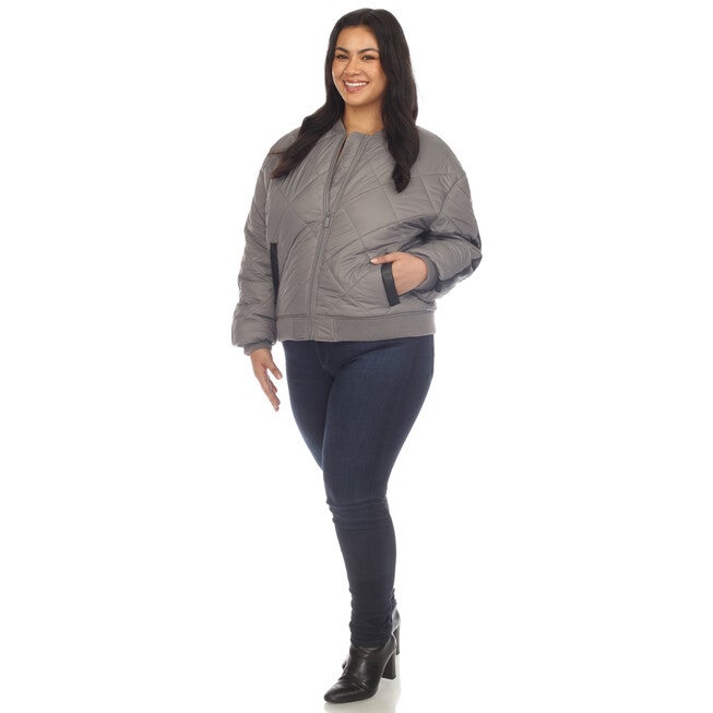 Women's Lightweight Diamond Quilted Puffer Bomber Jacket, , alternate image number null