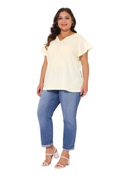 V Neck Ruffle Short Sleeve Summer Blouse