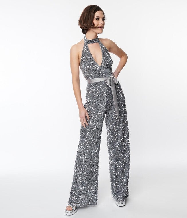 Smak Parlour Silver Sequin Glamour Goddess Jumpsuit, Silver Sequin / Silver, alternate image number 1