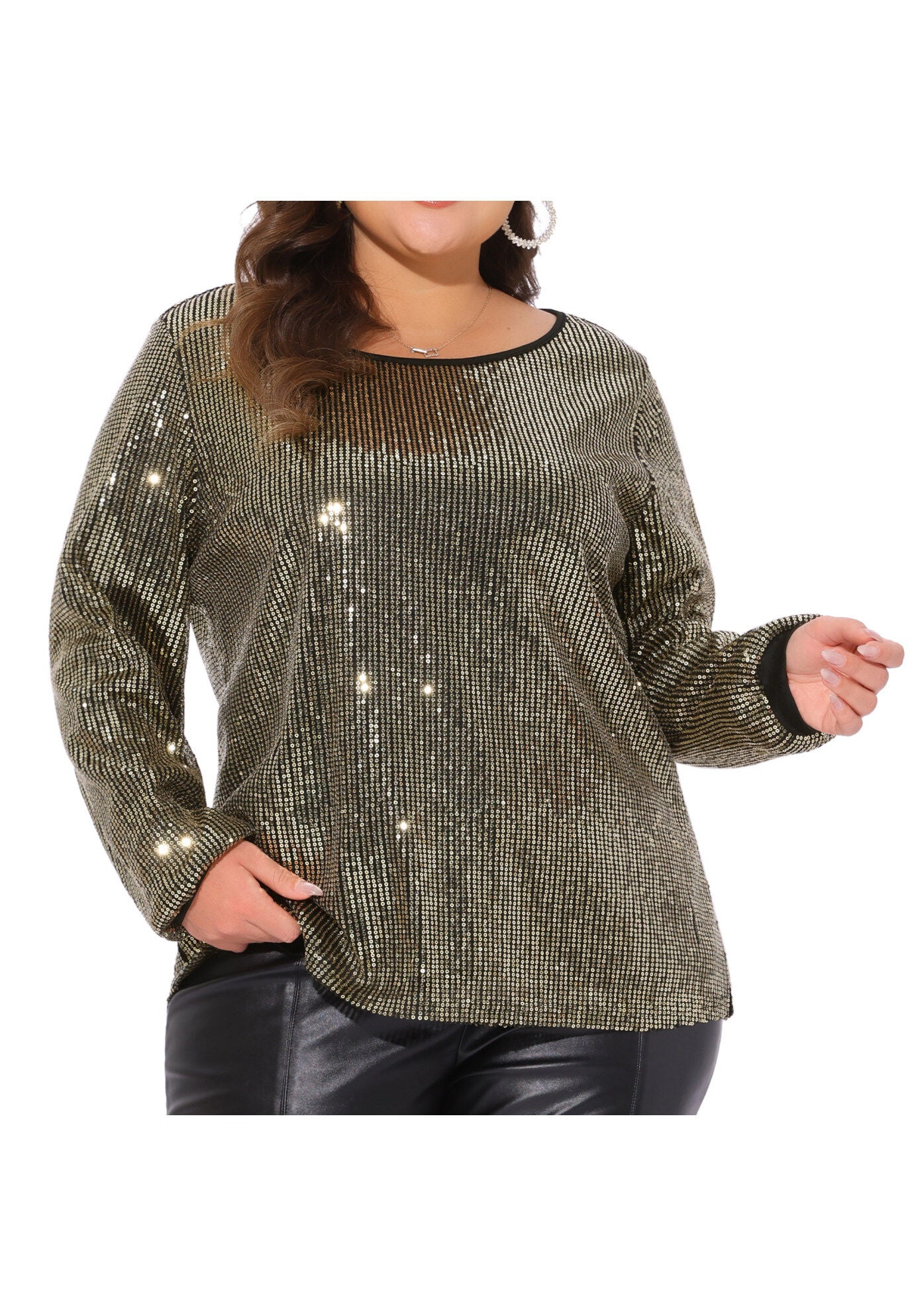 Long Sleeve Glitter Party Sparkly Sequin Top, Gold / Gold, alternate image number 2