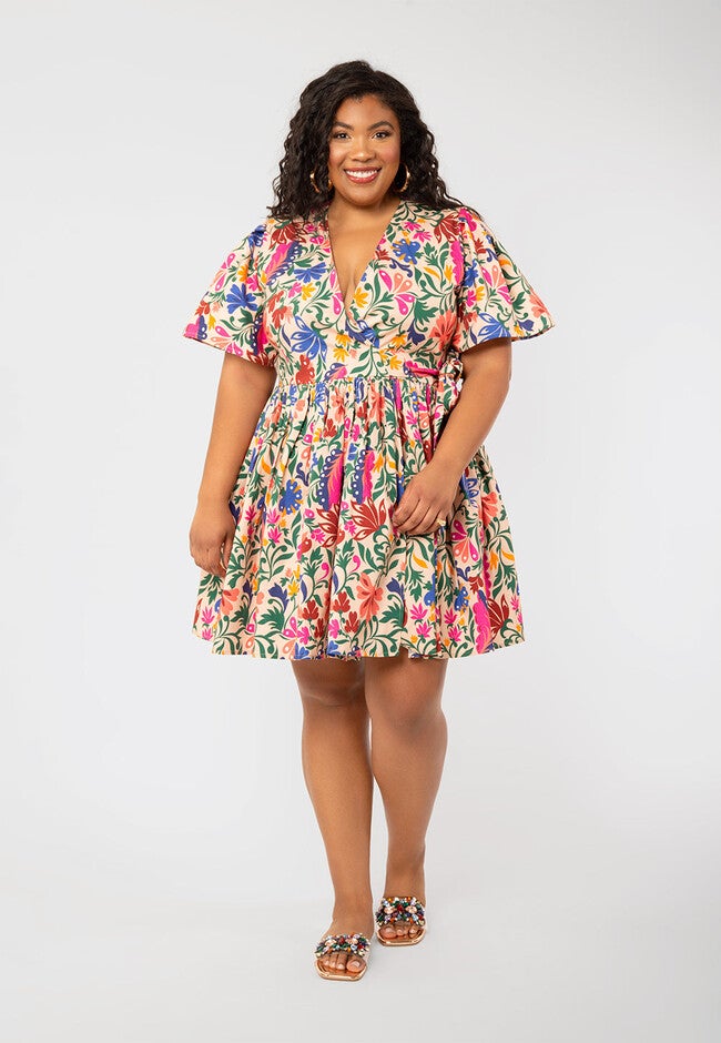 Alena Floral Puff Sleeve Poplin Wrap Dress, MULTI / Cream, hi-res image number 0