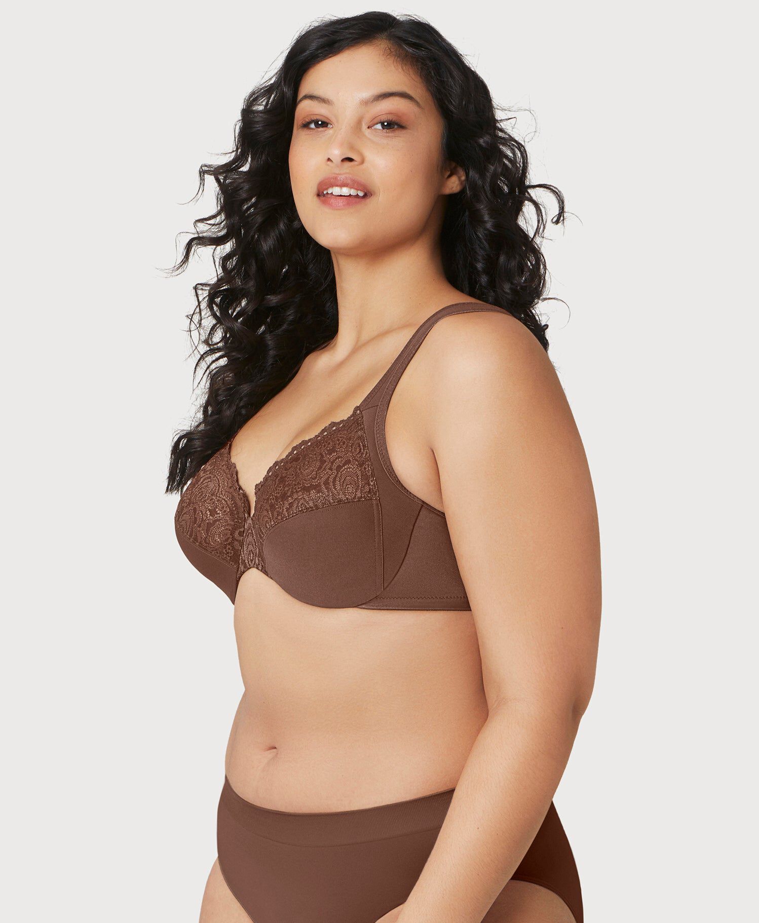 Low Cut WonderWire Lace Bra, Mocha / Brown, alternate image number 2