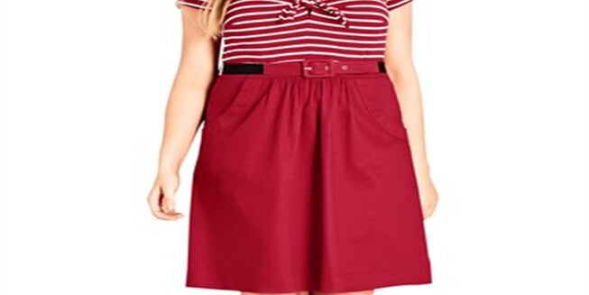 City Chic Women's Trendy Plus Tie Front Fit & Flare Dress Red Size Petite Small, Red / Red, alternate image number null