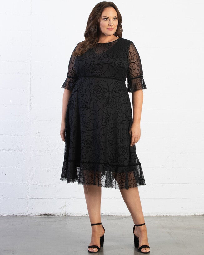 Francesca Cocktail Dress, MIDNIGHT ROSE GARDEN / Black, alternate image number 3